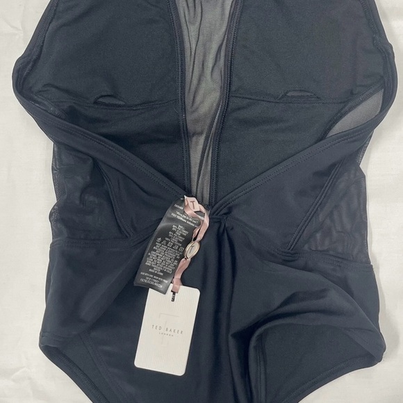Ted Baker Spaghetti Strap Mesh Panel Open Back Black 1 Piece Swimsuit Sz 0 US 2 - Picture 5 of 13